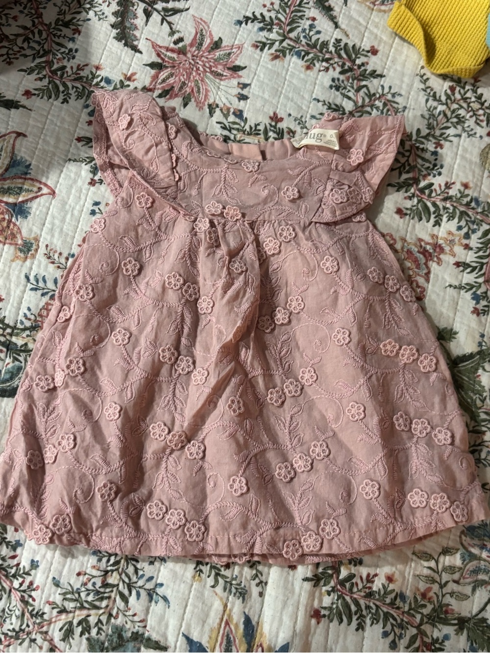 Dusty Pink Floral Lace Girls' Dress - Elegant Tie-Front Design